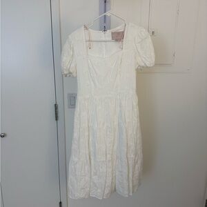 Gal Meets Glam White Embroidered Puff-Sleeve Midi Dress